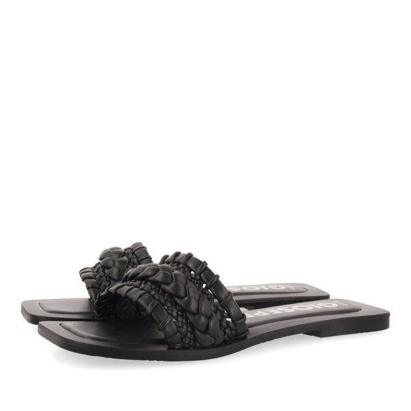 Sandalias planas de pala con trenzado negro para mujer egleny 