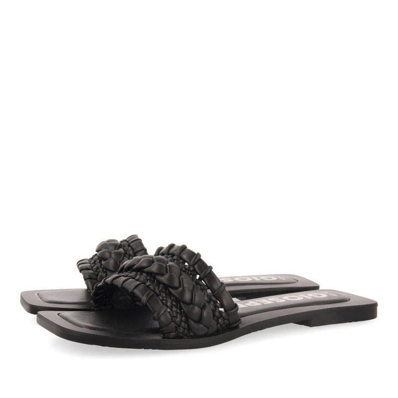 Sandalias planas de pala con trenzado negro para mujer egleny 
