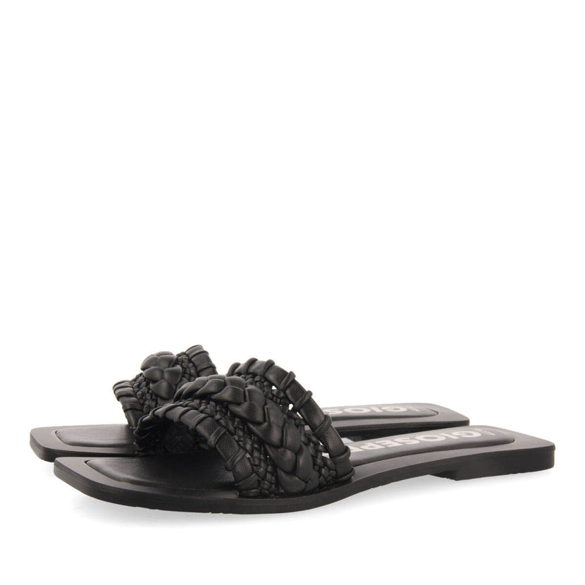 Sandalias planas de pala con trenzado negro para mujer egleny 