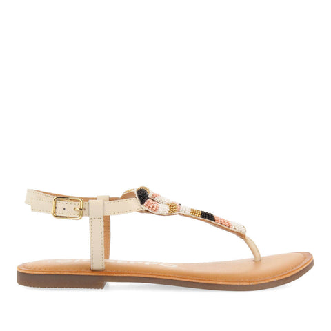 SANDALIAS PLANAS CON DECORACIÓN DE BEADS BLANCO PARA MUJER MANDAUE 