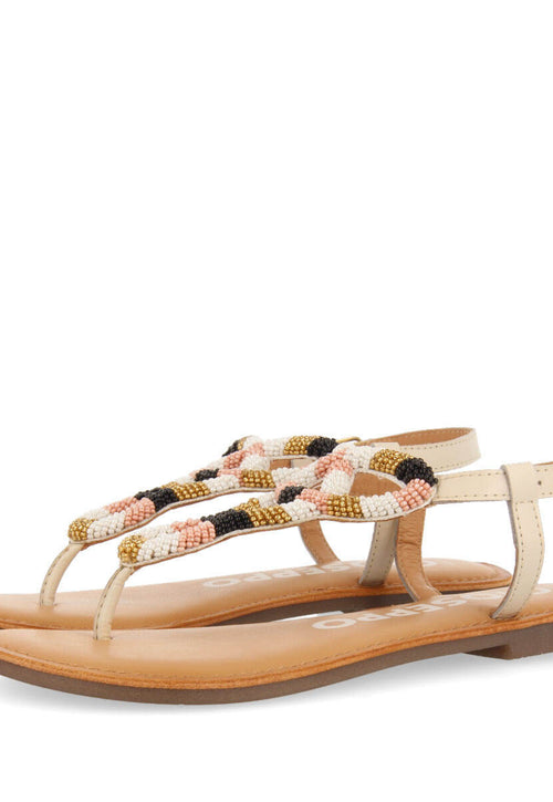 Sandalias planas con decoración de beads blanco para mujer mandaue 