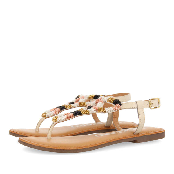 Sandalias planas con decoración de beads blanco para mujer mandaue 