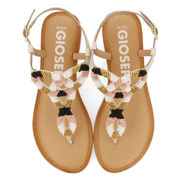 Sandalias planas con decoración de beads blanco para mujer mandaue 