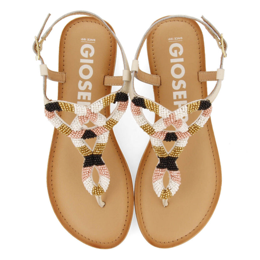 Sandalias planas con decoración de beads blanco para mujer mandaue 