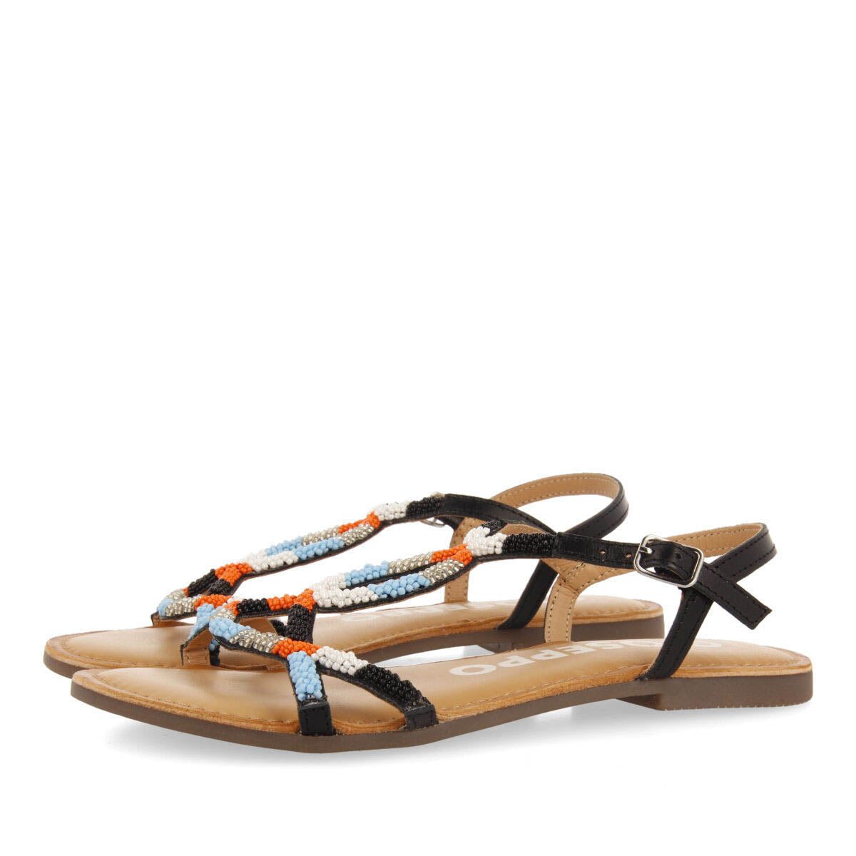 Dracy women's flat sandals with decorative multicoloured beads