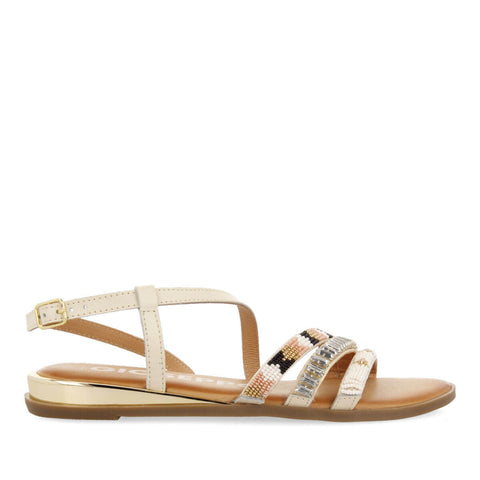 SANDALIAS BLANCAS DE TIRAS CON PIEDRAS MULTICOLOR PARA MUJER LEGAZPIA