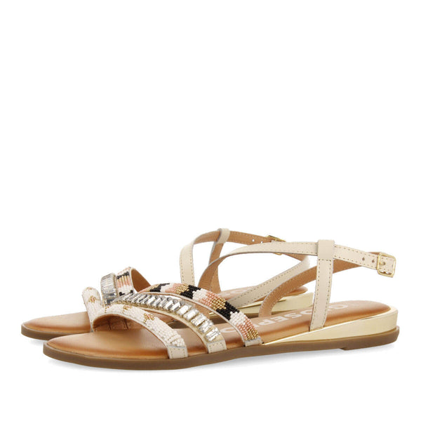 Sandalias blancas de tiras con piedras multicolor para mujer Legazpia