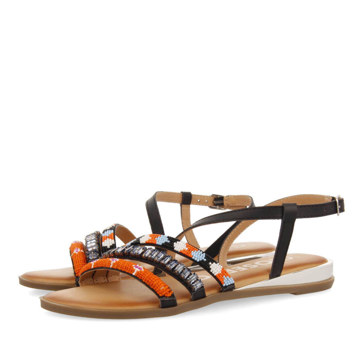 Women's multicoloured sandals with straps with multicoloured stones