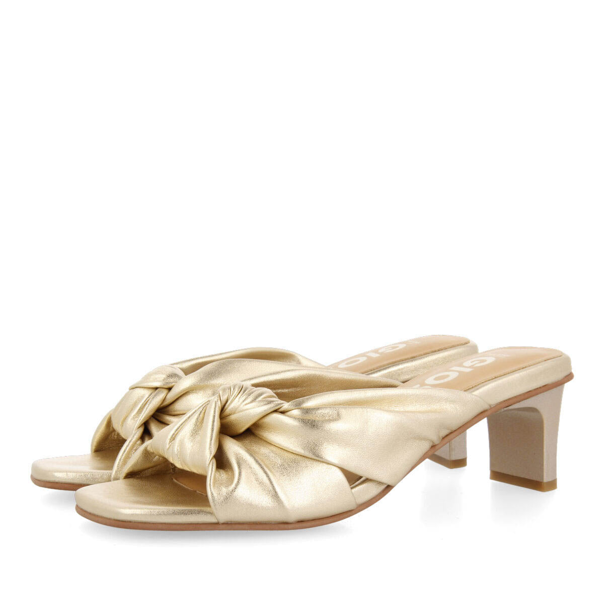 Bahge women's gold leather sandals with knots