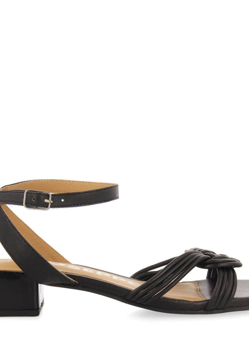 Sandalias negras de piel con tiras y cierre ajustable para mujer linhares