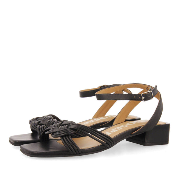 Sandalias negras de piel con tiras y cierre ajustable para mujer linhares