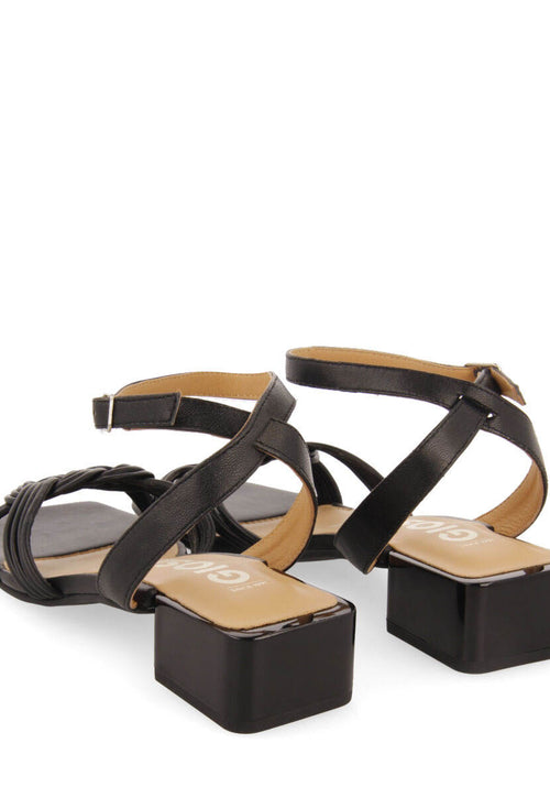 Sandalias negras de piel con tiras y cierre ajustable para mujer linhares