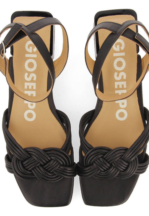 Sandalias negras de piel con tiras y cierre ajustable para mujer linhares