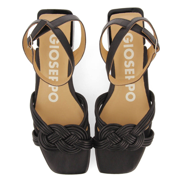 Sandalias negras de piel con tiras y cierre ajustable para mujer linhares