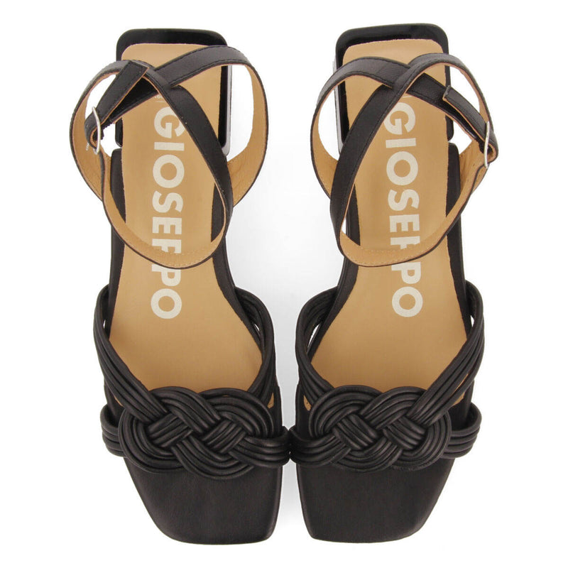 Sandalias negras de piel con tiras y cierre ajustable para mujer linhares