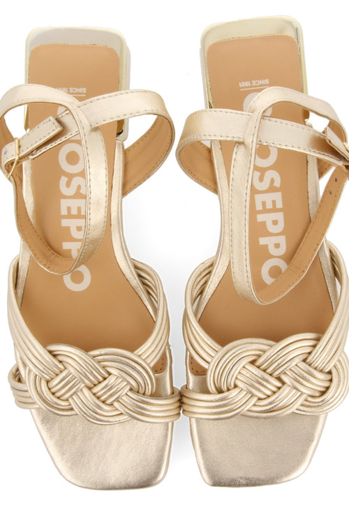 Sandalias doradas de piel con tiras y cierre ajustable para mujer linhares