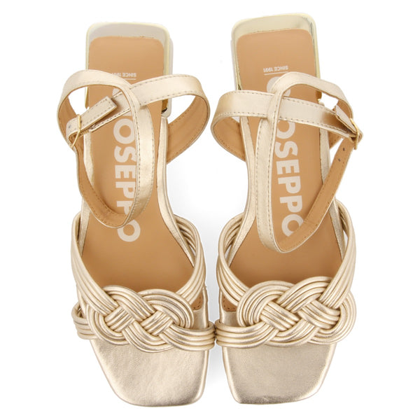 Sandalias doradas de piel con tiras y cierre ajustable para mujer linhares