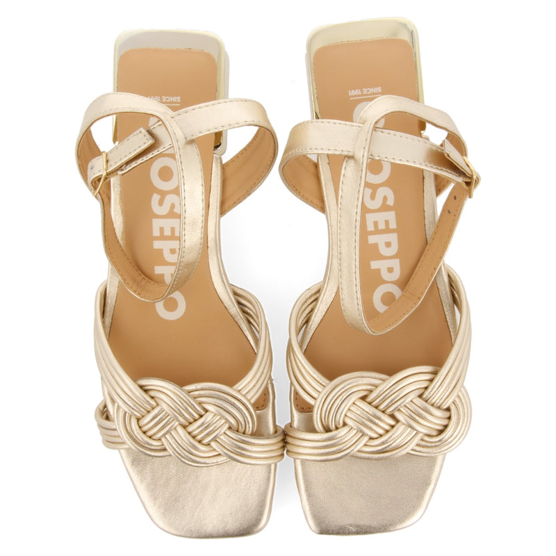 Sandalias doradas de piel con tiras y cierre ajustable para mujer linhares