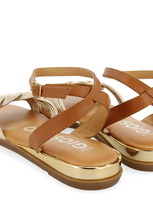Sandalias doradas con tiras anudadas para mujer telha 