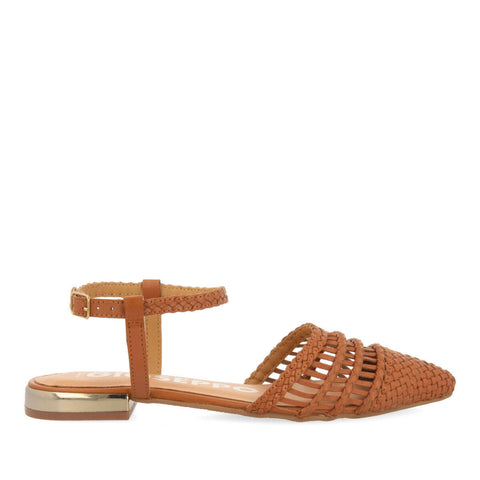 BALLERINES COULEUR CUIR SANS TALON EN PEAU TRESSÉES POUR FEMME GRESSEY 