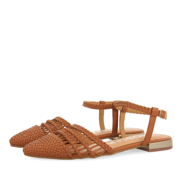 Gressey women's tan braided leather slingback ballet flats