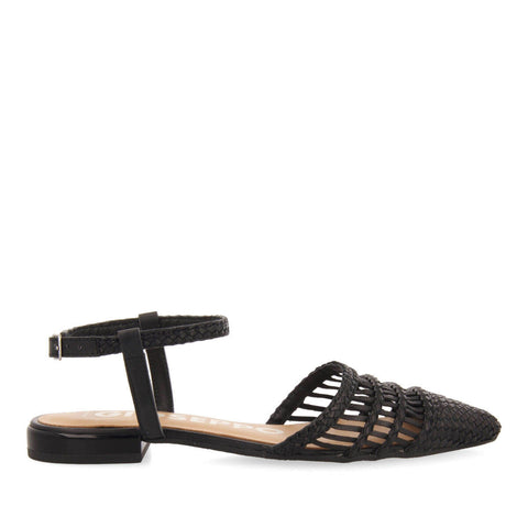 BALLERINES NOIRES SANS TALON EN PEAU TRESSÉES POUR FEMME GRESSEY 