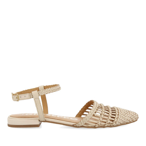 BALLERINES COULEUR OFF-WHITE SANS TALON EN PEAU TRESSÉES POUR FEMME GRESSEY 