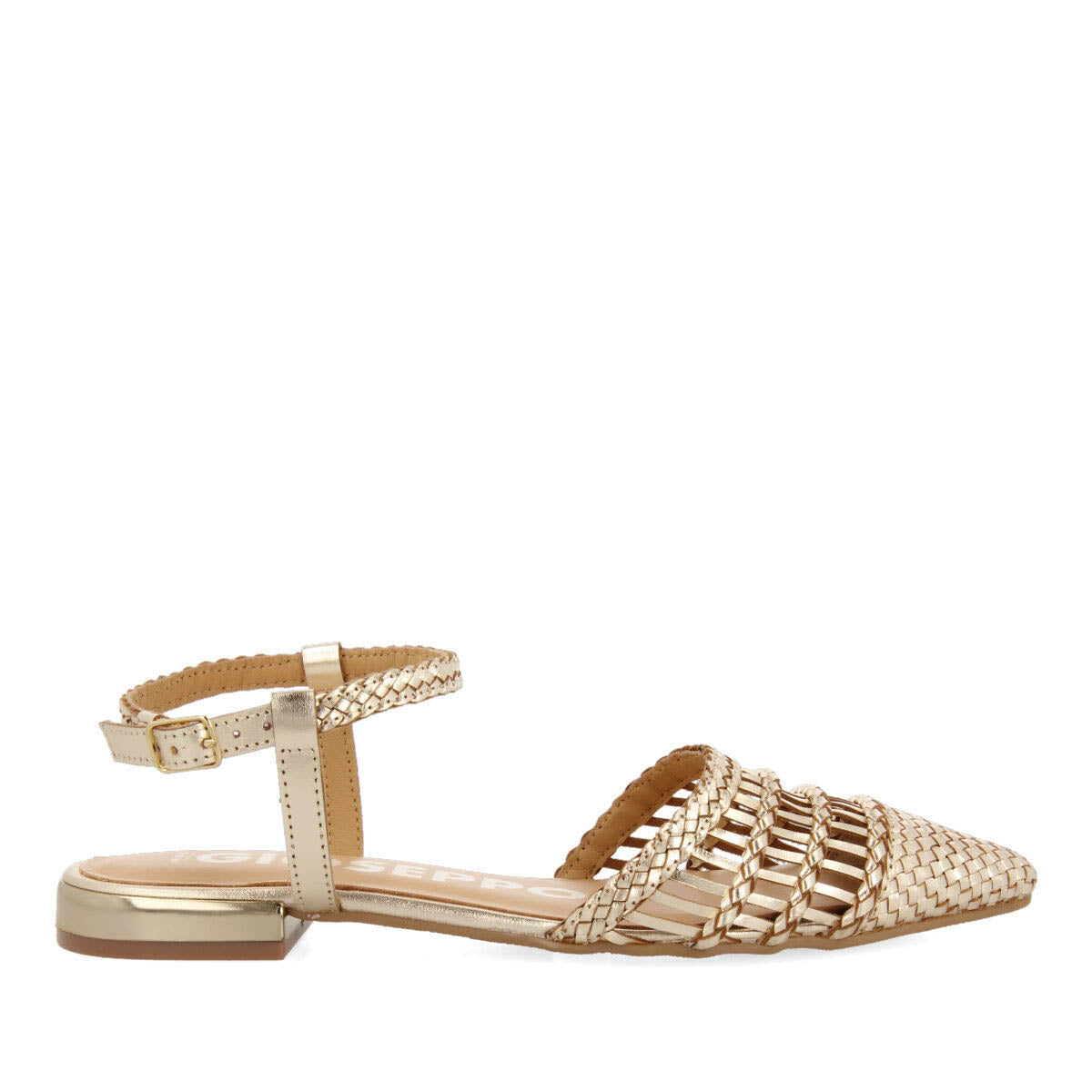 Gressey women's gold braided leather slingback ballet flats