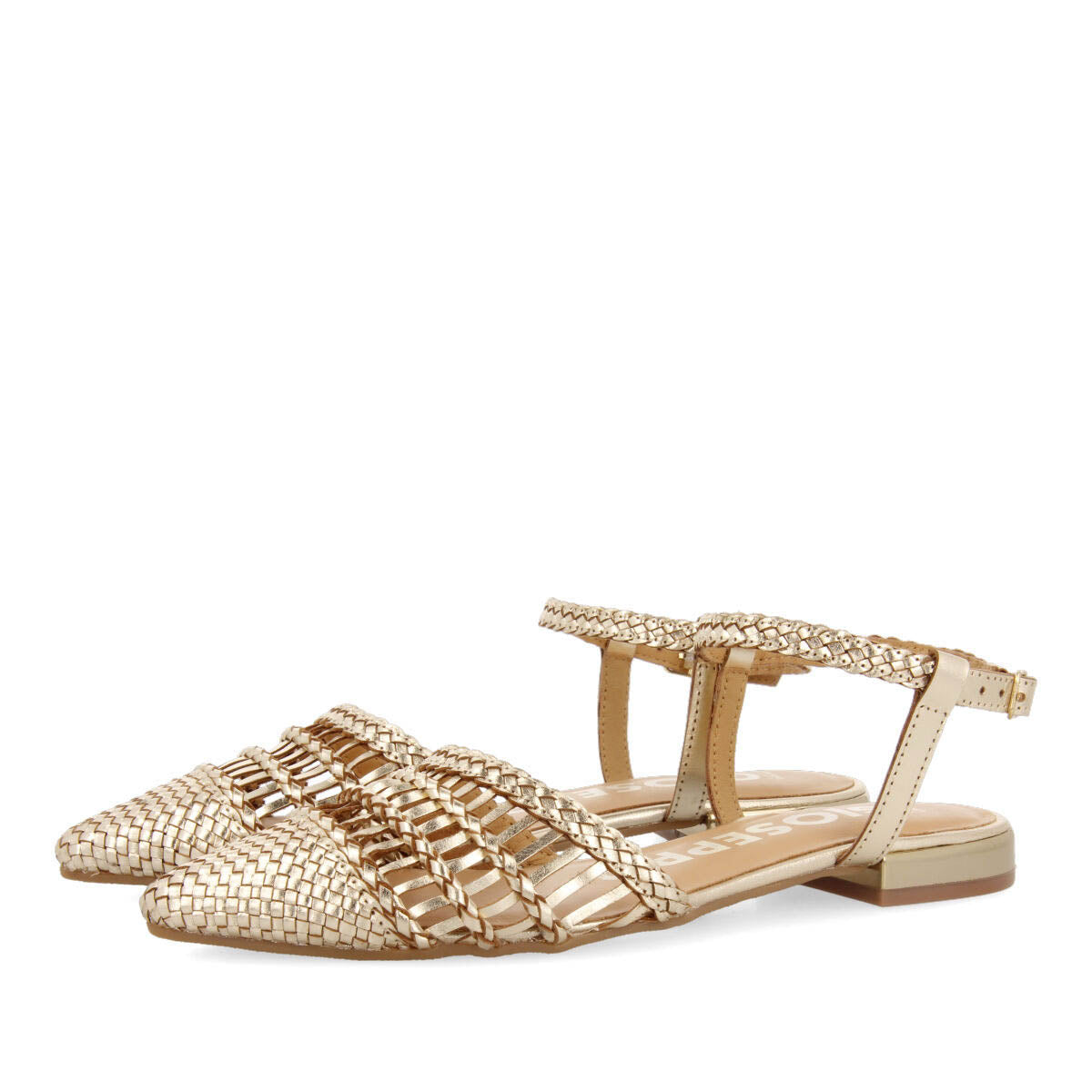 Gressey women's gold braided leather slingback ballet flats