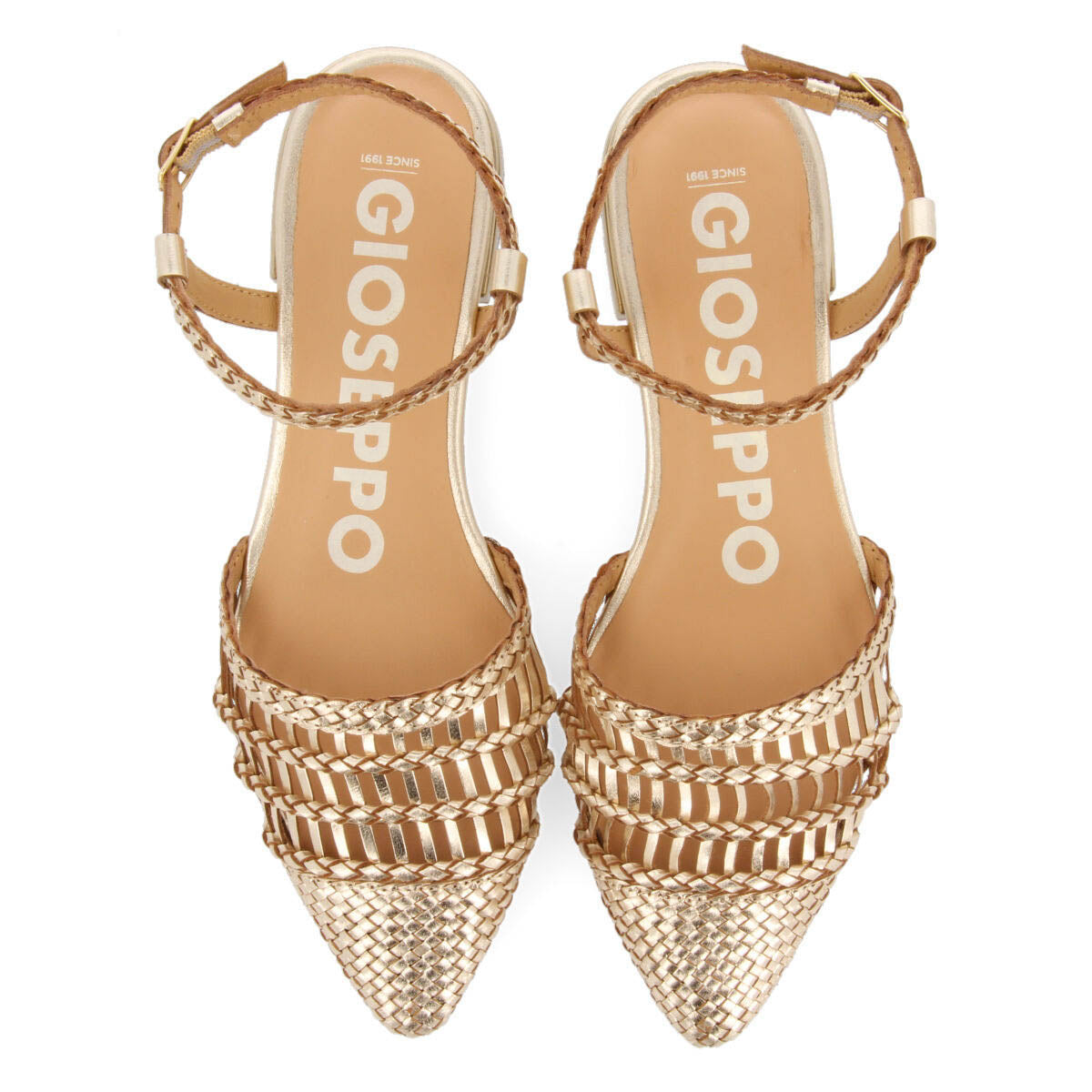 Gressey women's gold braided leather slingback ballet flats