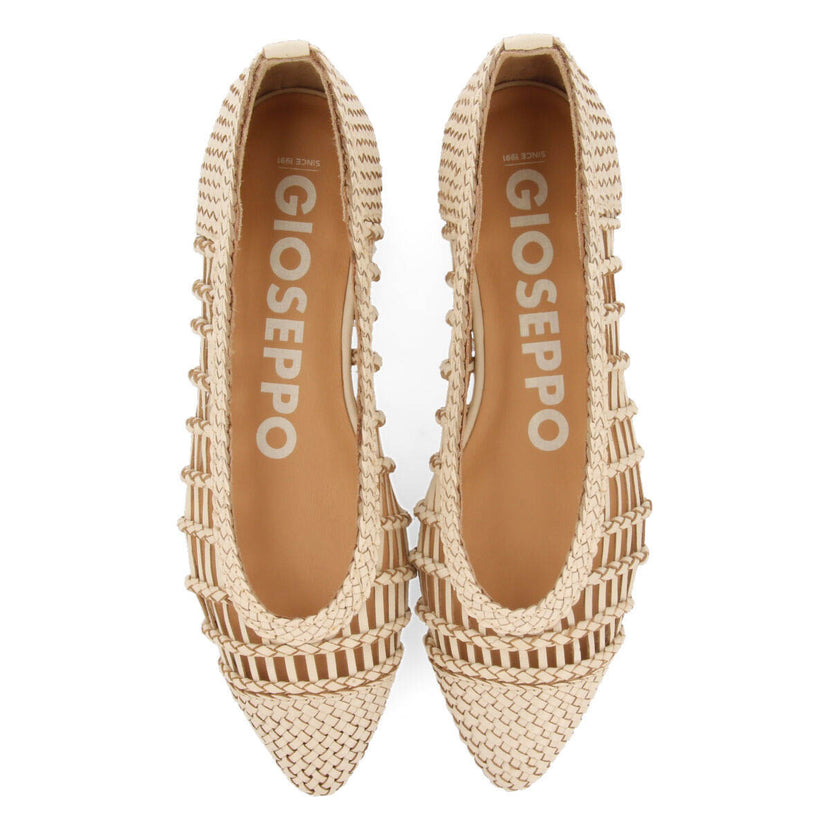 Bailarinas off-white de piel trenzada con atado para mujer sagada