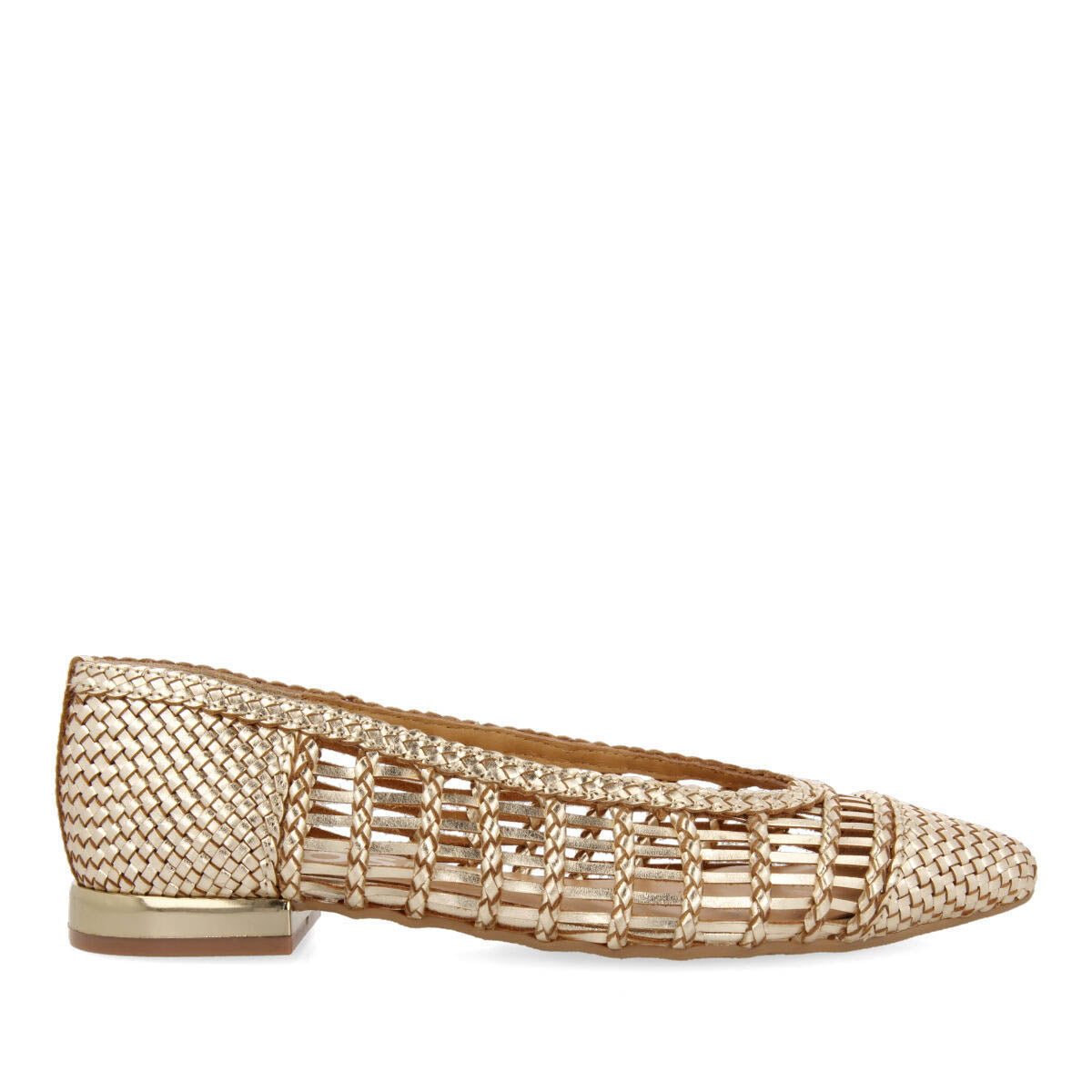 Sagada women's gold braided leather ballet flats with tie