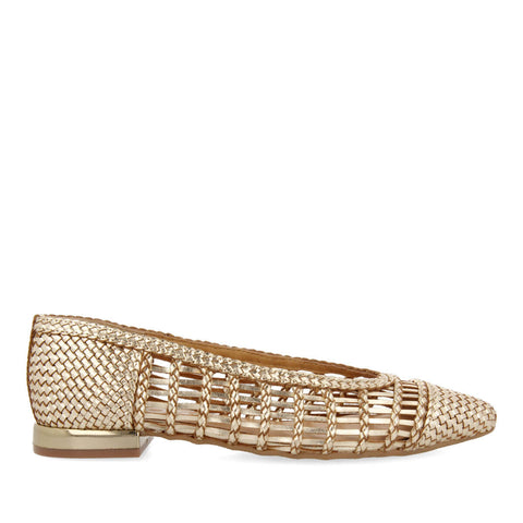 BAILARINAS DORADAS DE PIEL TRENZADA CON ATADO PARA MUJER SAGADA