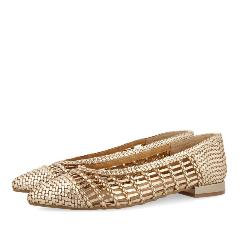 Sagada women's gold braided leather ballet flats with tie