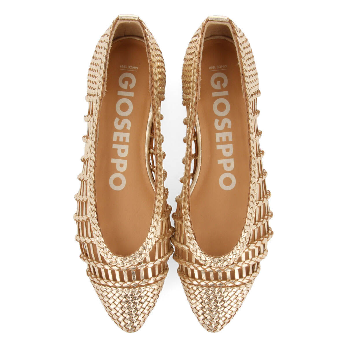 Sagada women's gold braided leather ballet flats with tie