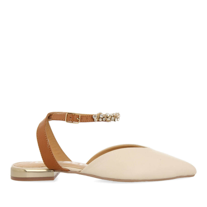 Erechim women's white leather slingback ballet flats with ankle strap fastening