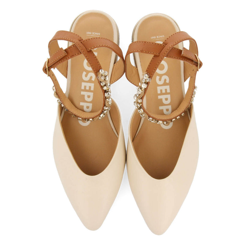 Erechim women's white leather slingback ballet flats with ankle strap fastening