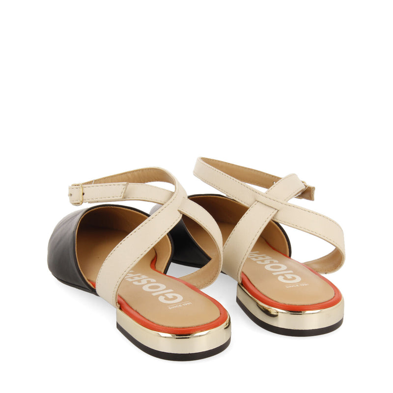 Iconha women's black leather slingback ballet flats with ankle strap fastening