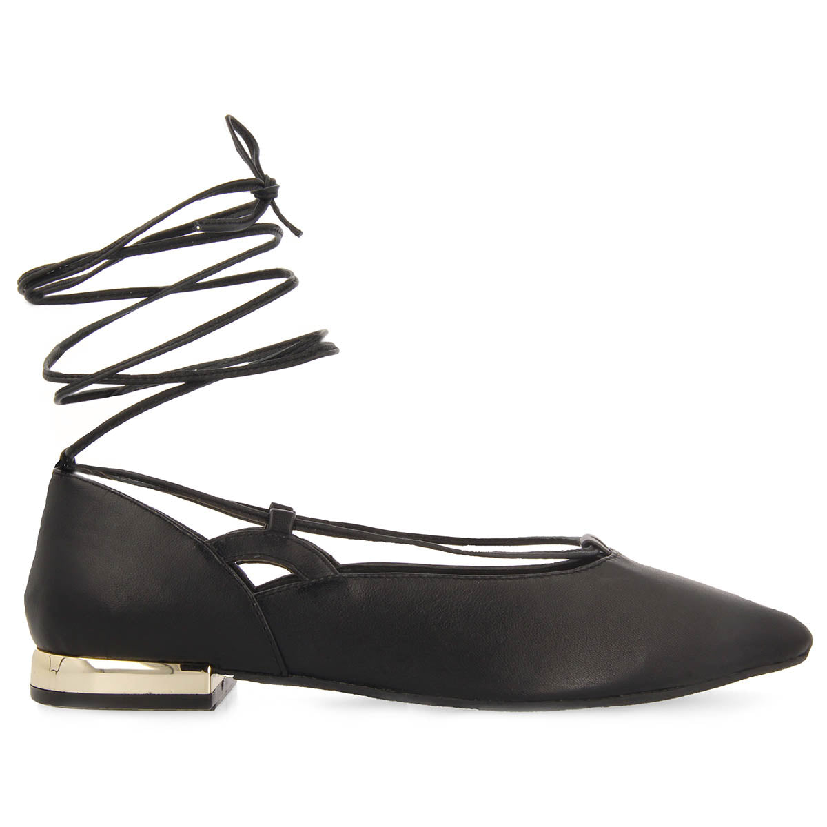 Maringa women's black leather ballet flats with laces