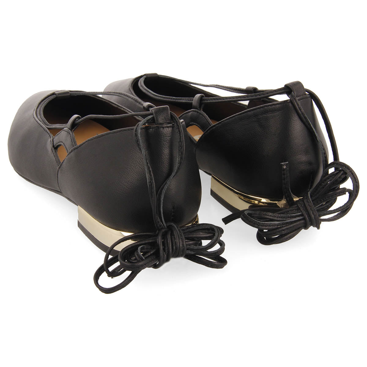 Maringa women's black leather ballet flats with laces