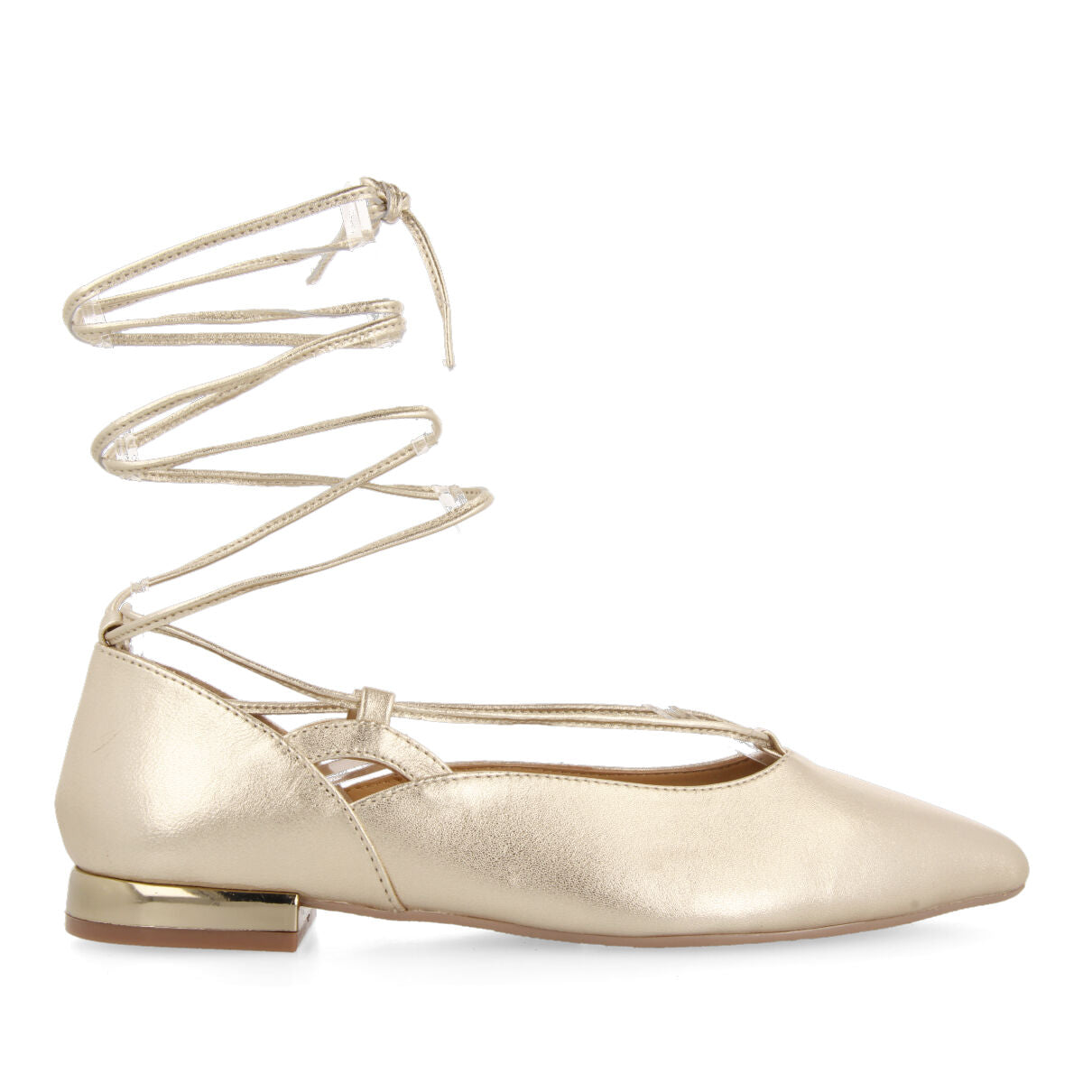 Maringa women's gold leather ballet flats with laces