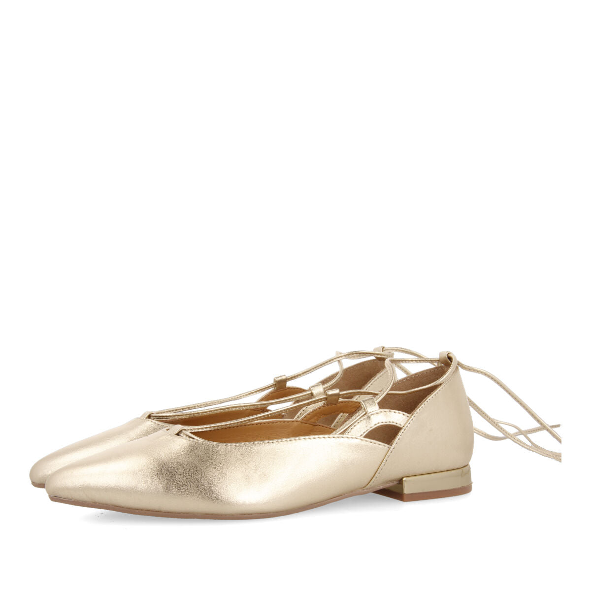 Maringa women's gold leather ballet flats with laces