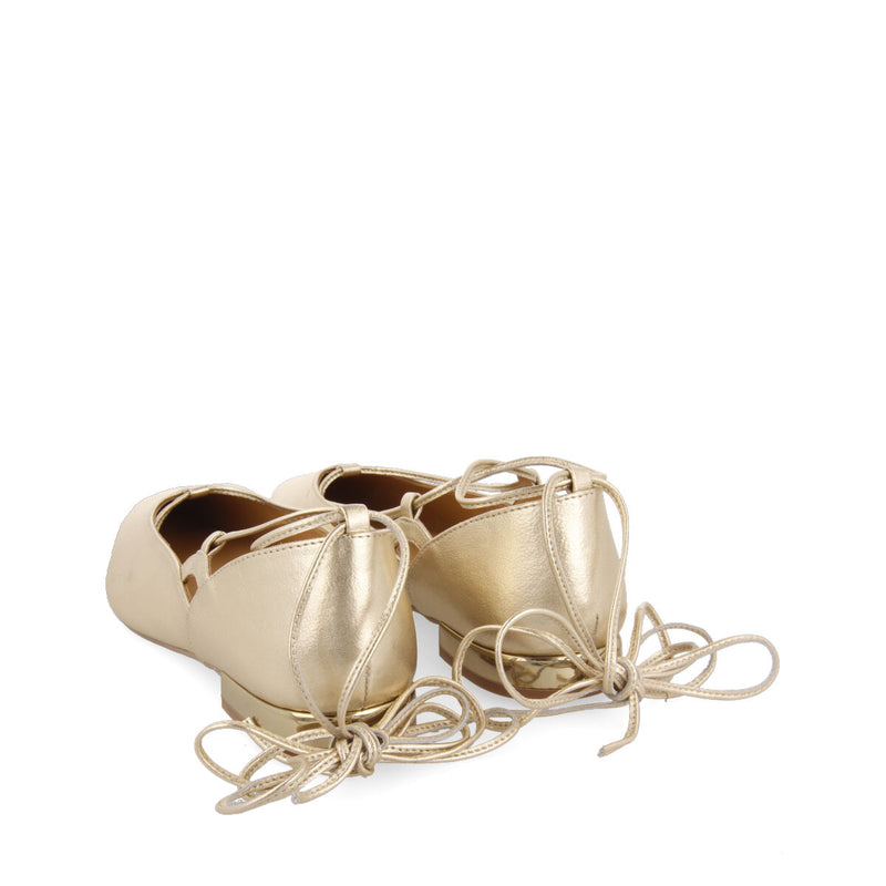 Bailarinas doradas de piel con cordones para mujer maringa