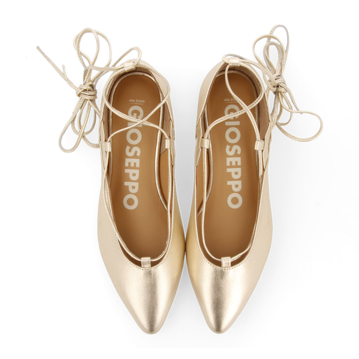 Maringa women's gold leather ballet flats with laces