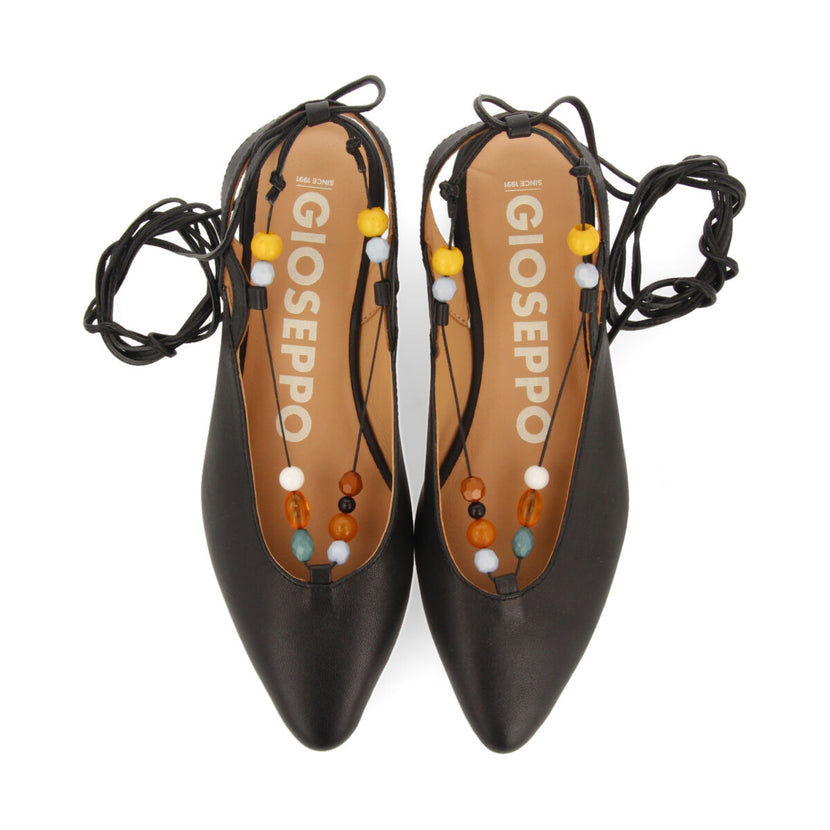 Bailarinas negras de piel destalonadas con cordones con piedras multicolorpara mujer coussey