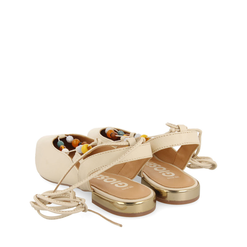 Sabrinas off-white em pele abertas no calcanhar com cordões com pedras multicolor para mulher coussey