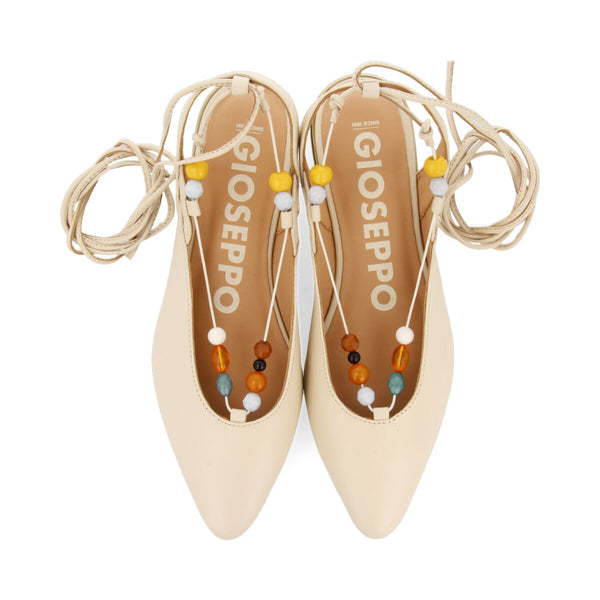 Sabrinas off-white em pele abertas no calcanhar com cordões com pedras multicolor para mulher coussey