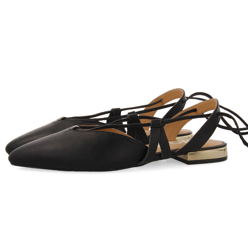 Rodelas women's black leather slingback ballet flats with laces