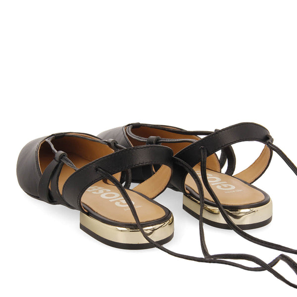 Rodelas women's black leather slingback ballet flats with laces