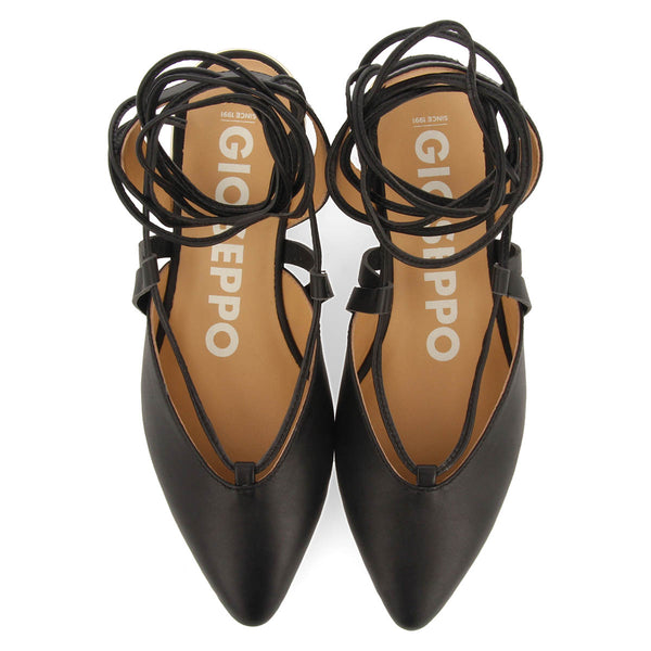 Rodelas women's black leather slingback ballet flats with laces